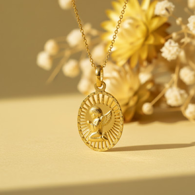 Médaille Ange Ovale Ajourée, Or Jaune 750, 22x14 mm - Lumiosa