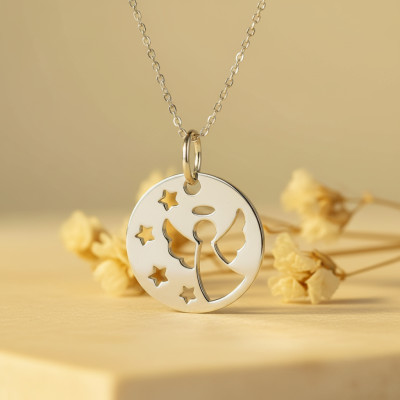 Médaille Ange Ajouré, Argent, 15mm - Emanessence