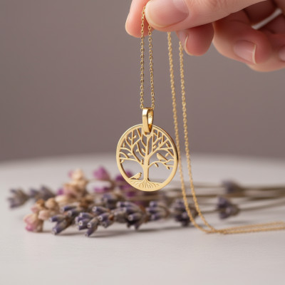 Médaille Arbre de Vie ajourée & Oiseaux, Or Jaune 750, 16mm - Lucas Lucor
