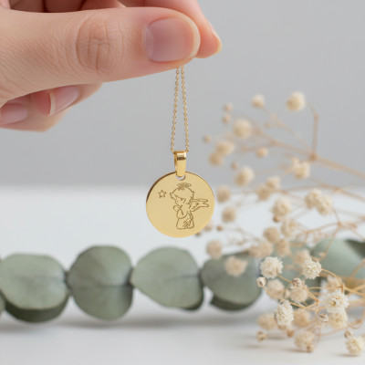 Médaille Petit Ange & Etoile, Or jaune 750, 15mm - Emanessence
