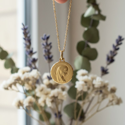 Médaille Jeune Vierge, Or Jaune 750, 16 & 18 mm - Augis