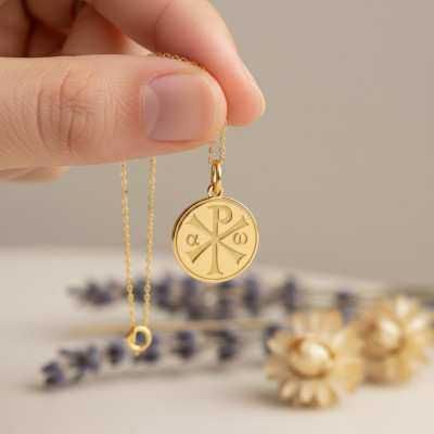 Médaille Chrisme, Or jaune 750, 18mm - Argyor