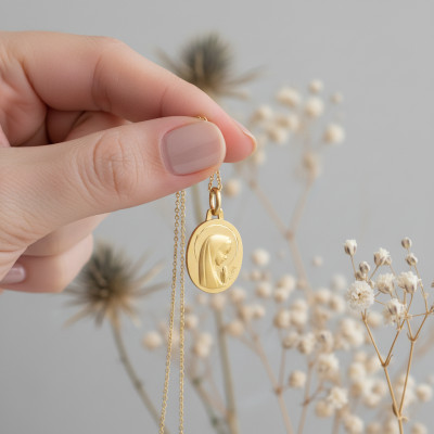 Médaille Ovale Vierge Auréolée, Or Jaune 750, 16x13mm - Augis