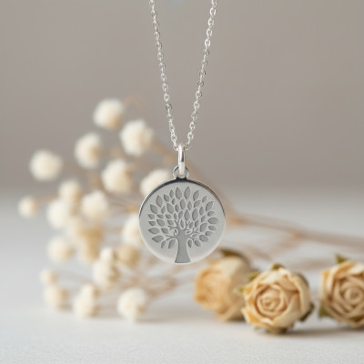 Médaille Arbre de Vie Feuillage, Or blanc 750, 16 & 18mm - Argyor