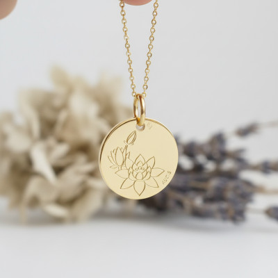 Médaille Fleur de Lotus, Or Jaune 750, 16mm - Augis
