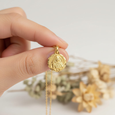 Médaille Sainte Angela de la Cruz, Or jaune 750, 16mm - Lumiosa