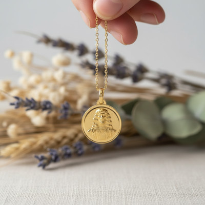 Médaille Christ de face, Or Jaune 750, 18mm - Lumiosa