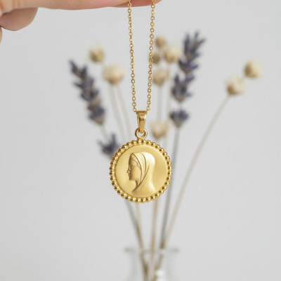 Médaille Vierge Perlée, Or jaune 750, 16 & 18mm - Argyor