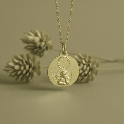 Médaille Ange Raphaël & Horloge, Or jaune 750, 14mm - Argyor