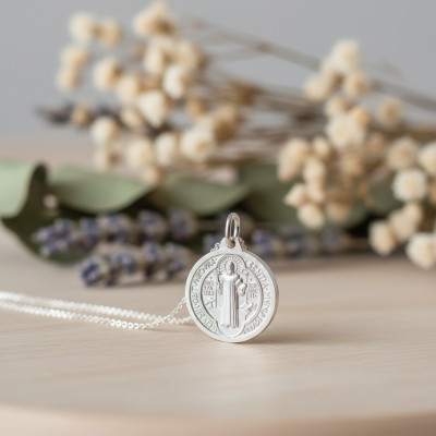 Médaille Scapulaire Saint Benoit, Argent 925, 18mm - Argyor