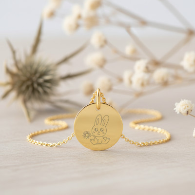 Médaille Lapin à la fleur, Or jaune, 16mm - Lucas Lucor