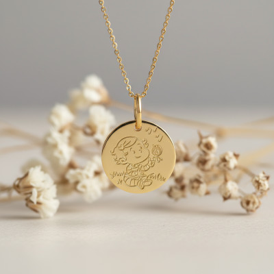 Médaille Fille & Oiseau, Or Jaune, 16mm - La Fée Galipette