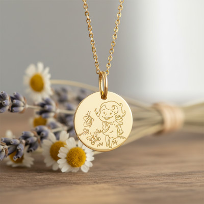Médaille Fille & Papillon, Or Jaune, 16mm - La Fée Galipette