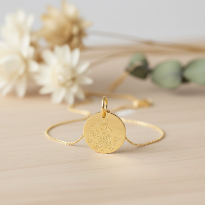 Médaille Garçon & Fleurs, Or Jaune, 16mm - La Fée Galipette