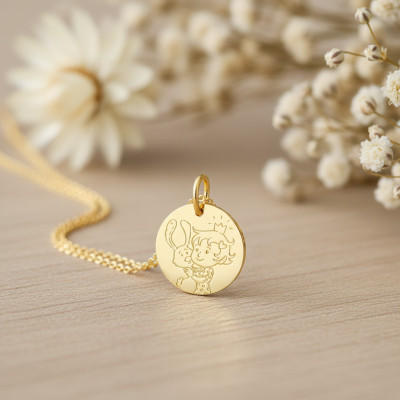 Médaille Garçon & Lapin, Or Jaune, 16mm - La Fée Galipette