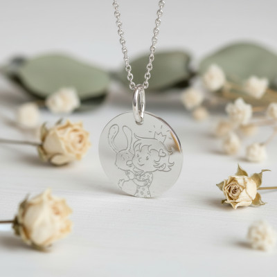 Médaille Garçon & Lapin, Or Blanc, 16mm - La Fée Galipette