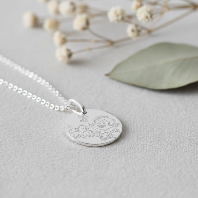 Médaille Garçon & Chat, Or Blanc, 16mm - La Fée Galipette