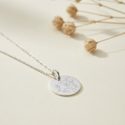 Médaille Fille & Papillon, Or Blanc, 16mm - La Fée Galipette