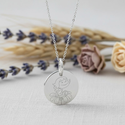 Médaille Fille sur fleur, Or Blanc, 16mm - La Fée Galipette