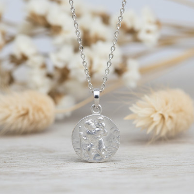 Médaille Saint Christophe, Or Blanc 375, 15 mm - Emanessence