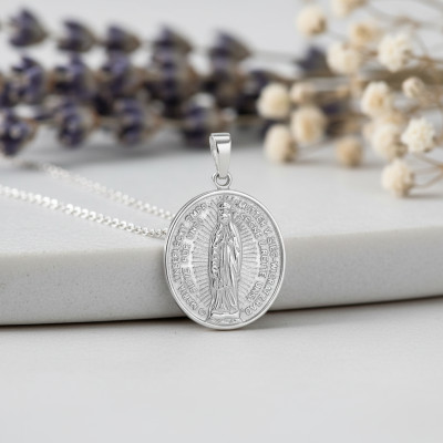 Médaille Ovale Vierge Marie Miraculeuse, Argent 925, 19x25mm - Emanessence