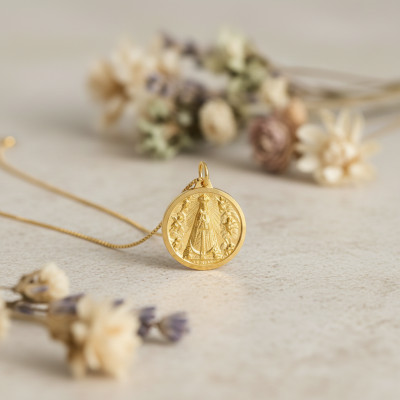 Médaille Vierge de Begoña, Or jaune 750, 18mm - Argyor