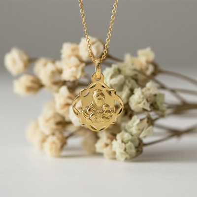 Médaille Scapulaire Vierge du Mont Carmel et Sacré Coeur de Jésus, Or Jaune 750, 16 mm à 24 mm - Lumiosa