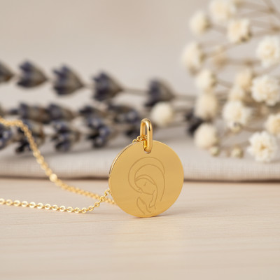 Médaille ronde Vierge en Prière, Or jaune, 15mm - Lucas Lucor