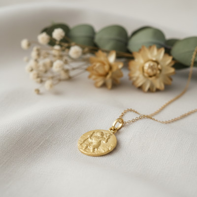 Médaille Saint Christophe, Or Jaune 375, 15 mm - Emanessence
