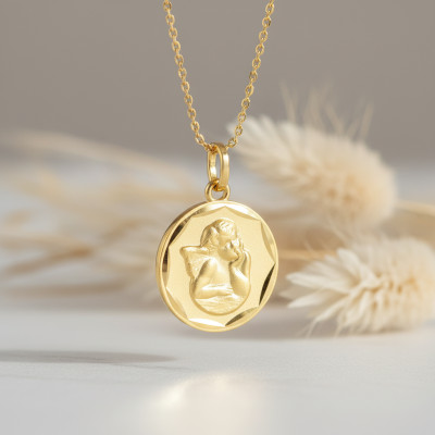 Médaille Ange Raphaël, Or Jaune 375 Facetté, 16 mm - Emanessence