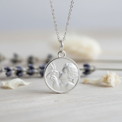 Médaille Ange à la Colombe, Argent grainé 925, 15 mm - Emanessence