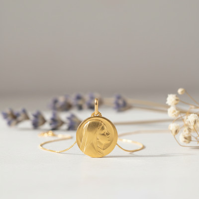 Médaille Vierge Profil Droit, Or Jaune 375, 12 mm à 20 mm - Lucas Lucor