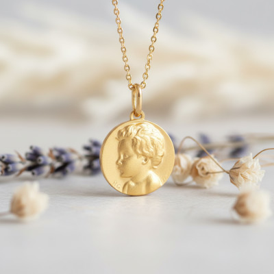 Médaille Enfant de Profil Gauche, Or Jaune, 20 mm - Lucas Lucor