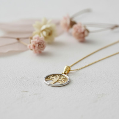 Médaille Ronde Arbre de Vie, 2 Ors 750, 12 mm - Lumiosa