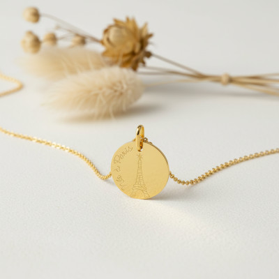 Médaille Garçon "Né à Paris", Or Jaune, 17 mm - Lucas Lucor