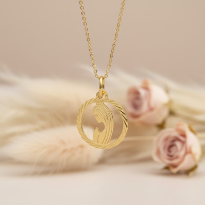 Médaille Vierge Diamantée Ajourée, Or Jaune 375, 14 mm - Vandona