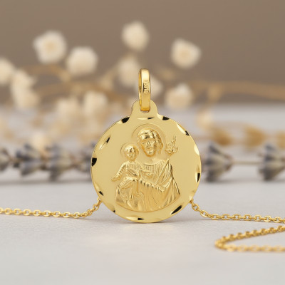 Médaille Saint Joseph Facettée, Or Jaune 375, 18 mm - Vandona