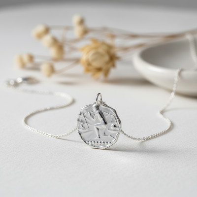 Pendentif Signe astrologique Balance, Argent Sablé, 24mm - Augis