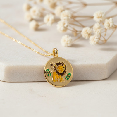Médaille Lion, Plaqué Or Jaune 3 microns, 15mm - Bambins