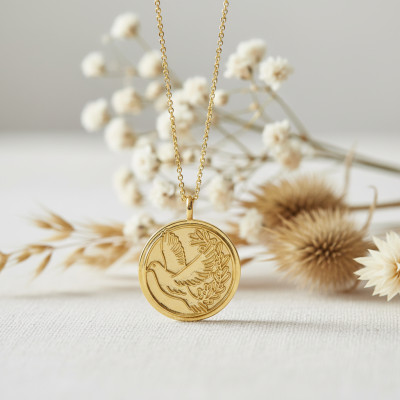 Médaille Colombe, Plaqué Or 3 microns, 20mm - Emanessence