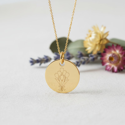 Médaille Bouquet de Tulipes, Plaqué Or Jaune, 19 mm - Lumiosa