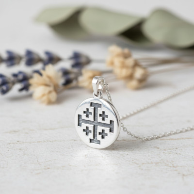 Médaille Croix de Jérusalem, Argent 925 Rhodié, 20mm - Vandona