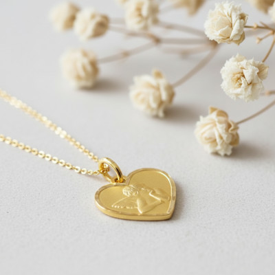 Médaille Ange & Coeur, Or Jaune 750, 14 mm - Lumiosa