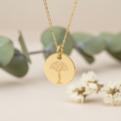 Médaille Arbre de Vie silhouette Femme, Plaqué Or Jaune, 19 mm - Lumiosa