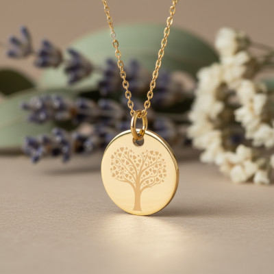 Médaille Arbre de Vie en Coeur, Plaqué Or Jaune, 19 mm - Lumiosa