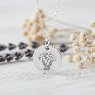Médaille Arbre de Vie & Mains, Argent 925, 19 mm - Lumiosa