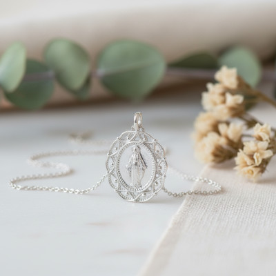 Médaille Vierge Miraculeuse, Argent Rhodié 925, 17x20mm - Emanessence