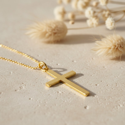 Croix Simple, Or Jaune, 23x15mm - Emanessence