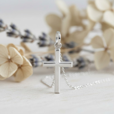 Pendentif Croix Simple, Or Blanc 750, 26x15mm - Emanessence