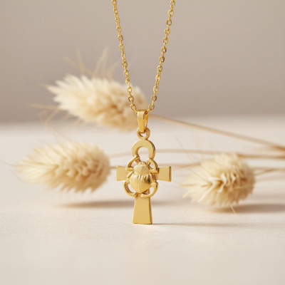 Croix de vie Scarabée, Or Jaune, 23x15mm - Lucas Lucor